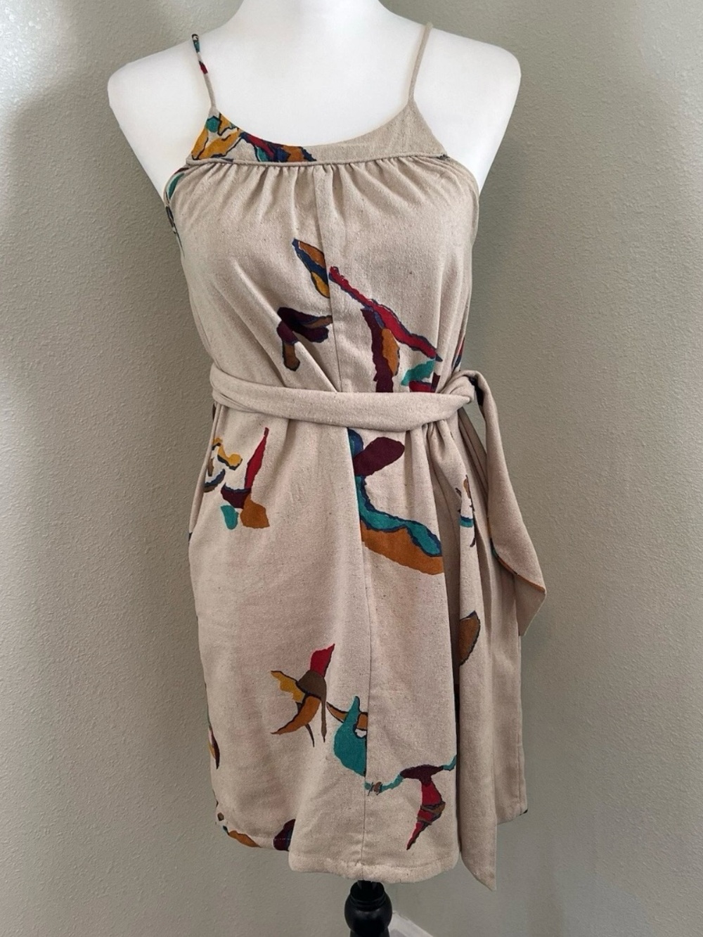 Vintage Carol Horn's Habitat Silk Bird Print Tie Dress Size (P) XS